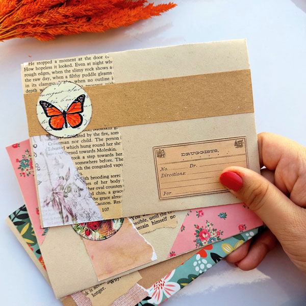 پاکت نامه دستساز - پاکت نامه - پاکت - پاکت کادو - پاکت دستساز - تم پروانه و گل